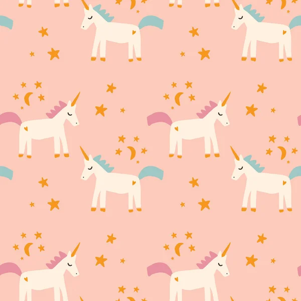 Vektor boho bayi unicorn pola mulus, gadis pesta kuda, dongeng latar belakang kuda poni, putri dinding kertas - Stok Vektor