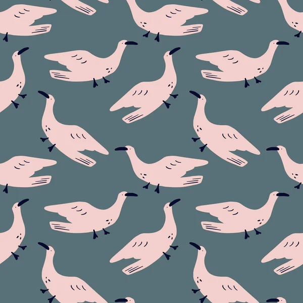 シームレスなパターンを飛ぶ ベクトルの海の鳥の保育園のスキャンディナヴィアパターン 海獣プリント — ストックベクタ