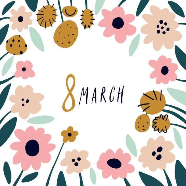 Международный Женский День Марта Цветочный Весенний Текстовый Шаблон Фона Розовыми — стоковый вектор