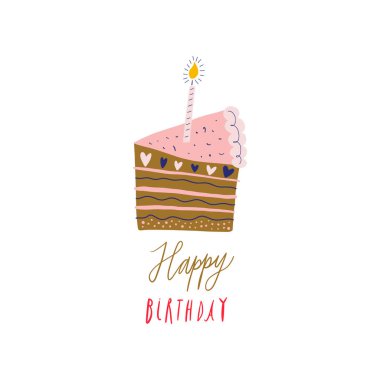 Bday keki ve karşılama cümlesi illüstrasyonu. İskandinav çocuk odası tarzında dizayn edilmiş. Bebek partisi için mükemmel. Vektör Eps klip sanatı