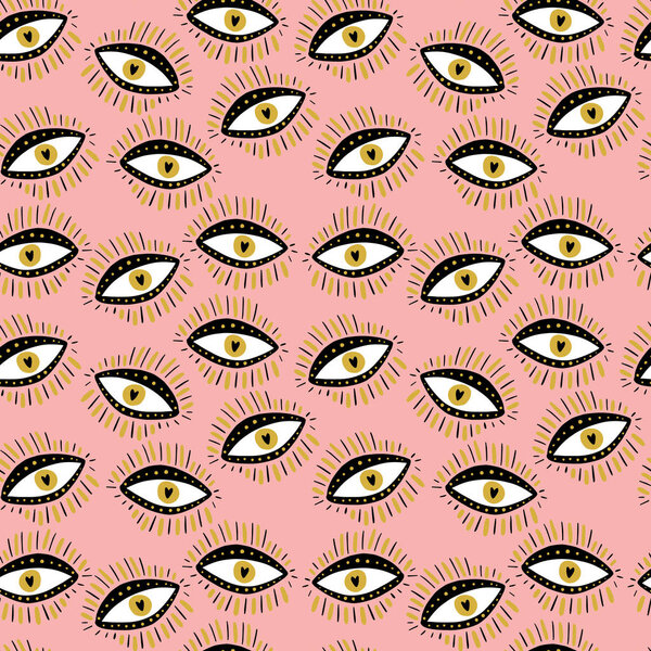 Seamless pattern illustration with witch eyes and stars. Vector EPS clip art