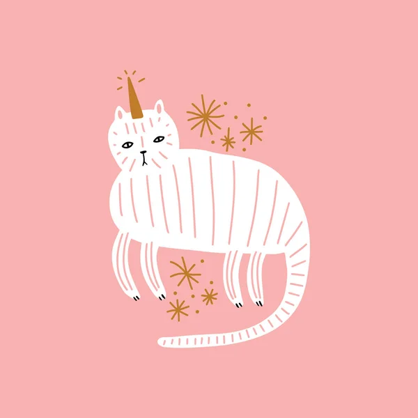 8x12 FT Unicorn Cat Vinyl Photography Backdrop,Pink Cat with a Horn and Funny Expression Lying Caticorn Cartoon Mascot Background for Baby Birthday Party Wedding Studio Props Photography