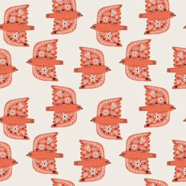 Modern halk kabilesi boho hayvanları ve çiçekler İskandinav tarzında. Çiçek Slovak süsü, kuzey mitolojisinden ve peri masallarından esinlenilmiştir. İsveç folkloru, İskandinav deseni. Woodland karakterleri konsepti. Süslü kuşlar. Vektör