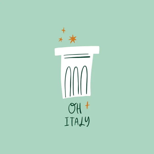 Moderní Kreslený Barevný Plochý Stylizovaný Italský Symbol Nápisy Roztomilá Ilustrace — Stockový vektor
