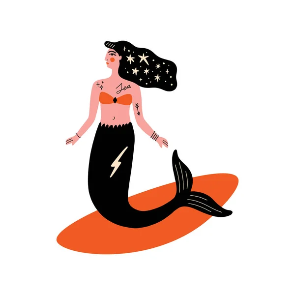 Cartoon Farbkarte Mit Niedlichen Flachen Cartoon Meerjungfrau Oder Serena Illustration — Stockvektor
