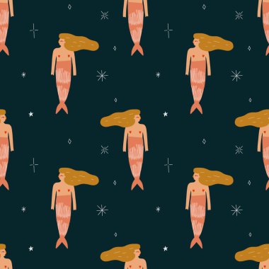 Çizgi film Düz Deniz Kızları Modern Kolaj Sanatsal Tarzında Kusursuz Şekil Yönlendirici İllümü