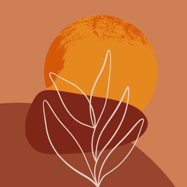 Terracotta posteri. Yaz yaprağı modern soyut sanat baskısı. İzole kolaj dokusu şekilleri. Vektör illüstrasyonu