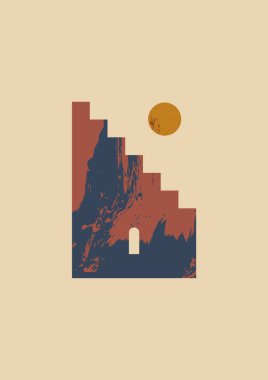 Modern soyut sanat baskısı. Ay minimalist manzara. İzole elementler. Vektör illüstrasyonu.