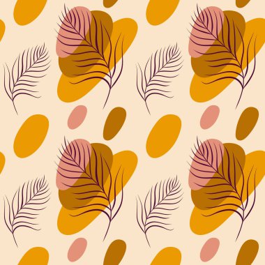 Soyut botanik yay ya da vektör içinde soyut elementler olan dikişsiz bir kalıp. Parlak renkler ve düz şekiller.