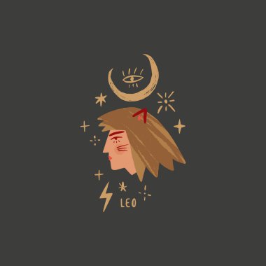 Zodiac kızı Leo karakteri. Uzay işareti. Vektör illüstrasyonu.