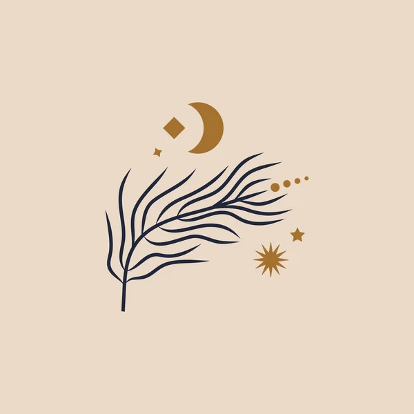 Petite branche florale et croissant de lune en vecteur . — Image vectorielle