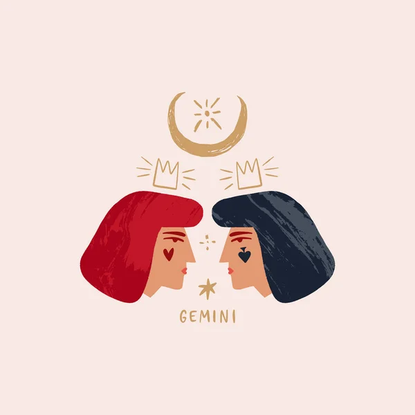 Zodiac flicka Gemini tecken. Rymdhuvudets tecken. Vektorillustration. — Stock vektor