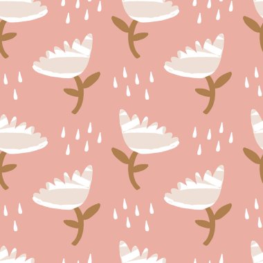 İskandinav tarzında soyut, çağdaş, pürüzsüz bir model. Basit modern çiçek şekilleri. Sanatsal baskı. Vektör illüstrasyonu.