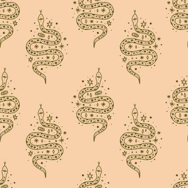 Sihirli şirin yılanlar kusursuz desen. Sihirli boho stili. Vektör sanatı.