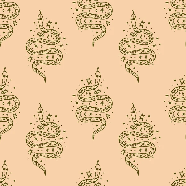 Magique serpents mignons motif sans couture. Style boho magique. Art vectoriel . — Image vectorielle