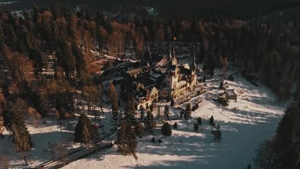 Viadukt drone footage av Pelesh palace i Sinaia — Stockvideo