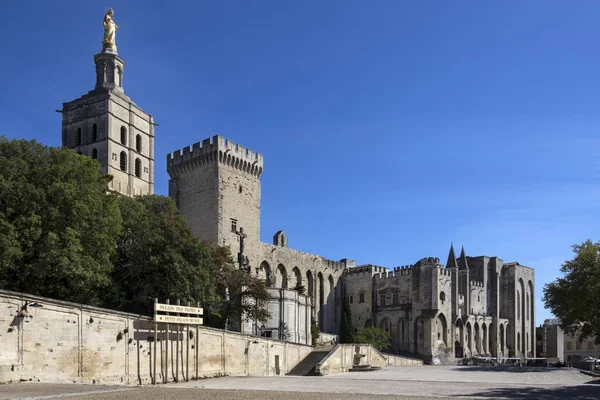 Catedral de Aviñón y el Palais des Papes en la ciudad de Aviñón - Francia —  Fotos de Stock