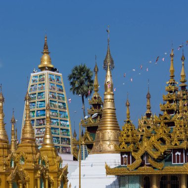 Shwedagon Pagoda tapınaklar - Yangon - Myanmar (Burma)