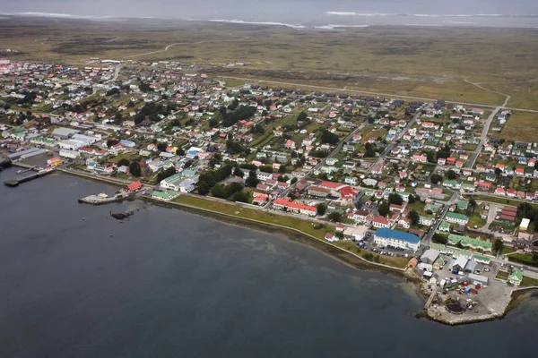 Letecký pohled na Stanley na Falklandských ostrovech — Stock fotografie