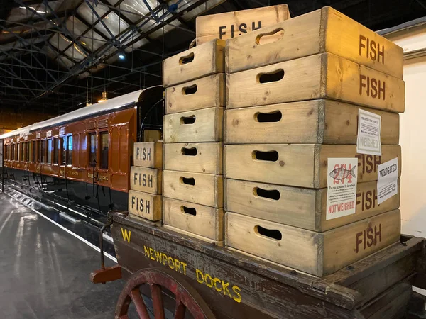 Hand cart and wooden fish boxes — 스톡 사진