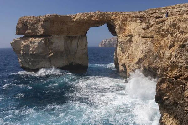 The Azure Window Rock Formation on the coast of the island of Gozo. Malta. The arch collapsed on 8 March 2017 after a period of heavy storms.