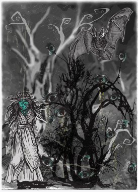 Göz ağaç. Cadılar Bayramı poster. Bir el çizilmiş vektör.