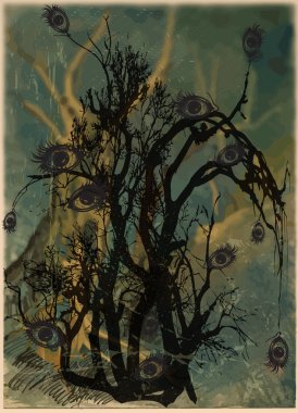 Göz ağaç. Cadılar Bayramı poster. Bir el çizilmiş vektör.