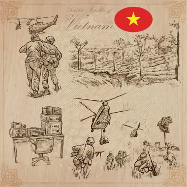 Vietnam. Hayat resimleri. Vektör paketi. El çizimleri.