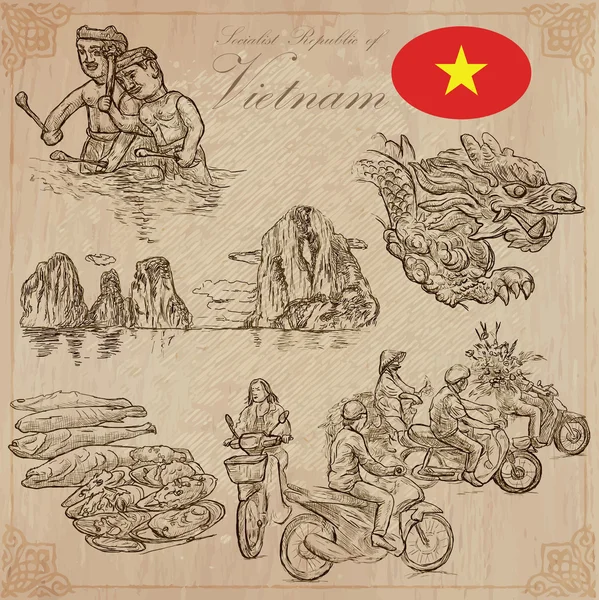 Vietnam. Hayat resimleri. Vektör paketi. El çizimleri.