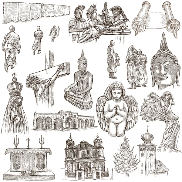 Religião ao redor do mundo - Uma coleção desenhada à mão — Fotografia de Stock