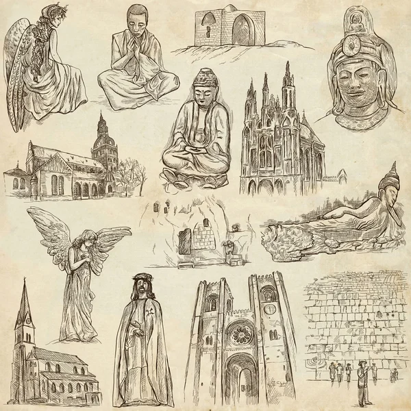 Religione nel mondo - Una collezione disegnata a mano — Foto Stock