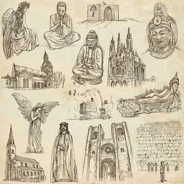 Religion around the World - An hand drawn collection