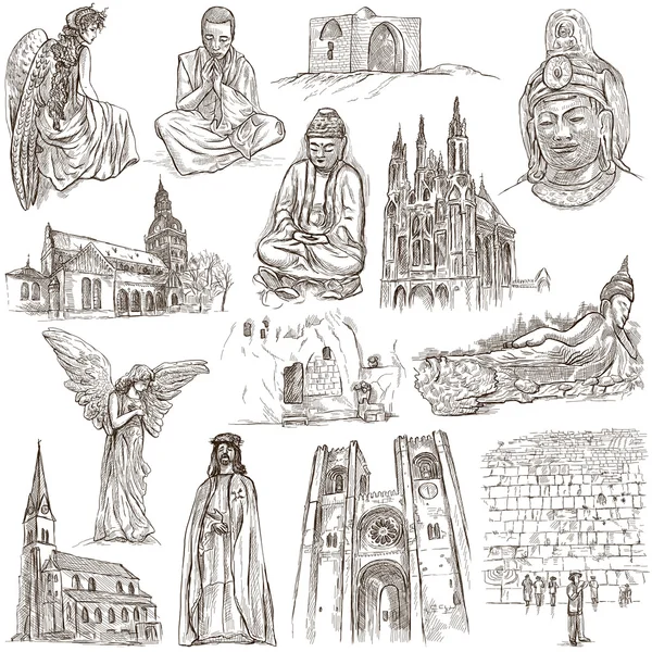 Vallás a világ - egy kézzel rajzolt gyűjtemény — Stock Fotó