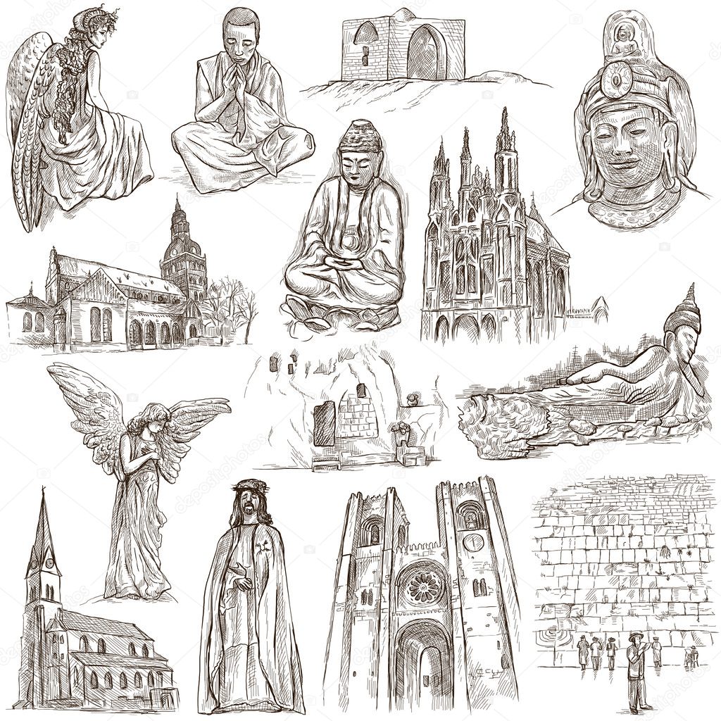 Religion around the World - An hand drawn collection