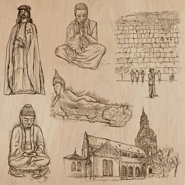 Din dünyanın - vektör ayarlayın. Elle çizilmiş koleksiyonu.