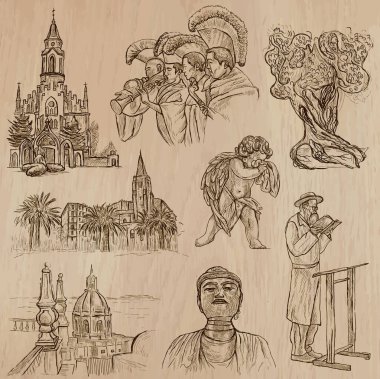 Din dünyanın - vektör ayarlayın. Elle çizilmiş koleksiyonu.