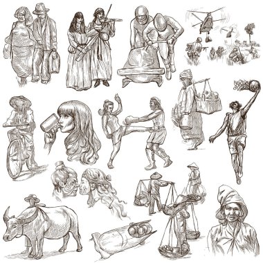 İnsanların - bir elle çizilmiş paketi, coored sanat hattı