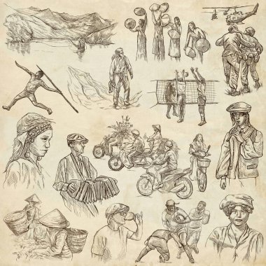 İnsanların - bir elle çizilmiş paketi, coored sanat hattı