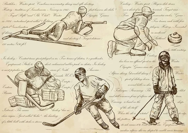 Sports d'hiver - Illustrations vectorielles dessinées à la main, art linéaire — Image vectorielle
