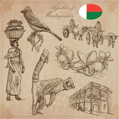 Madagaskar - hayat resimleri. Seyahat vektör set.