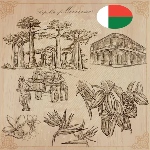 Мадагаскар - Картины жизни. Набор векторов путешествия . — стоковый вектор