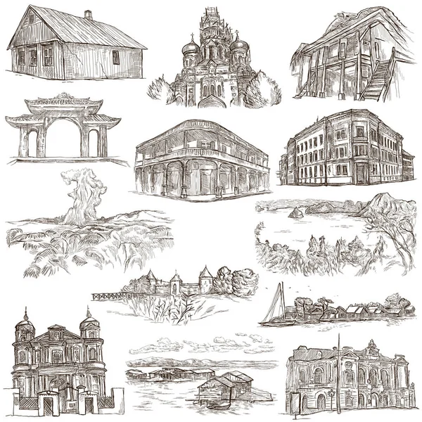 Architektura na świecie - pakiet ręcznie rysowane — Zdjęcie stockowe