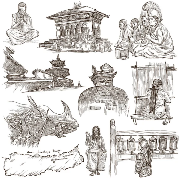 Nepál - obrázky ze života. Cestování. Plné velikosti ruční kresby, orig — Stock fotografie
