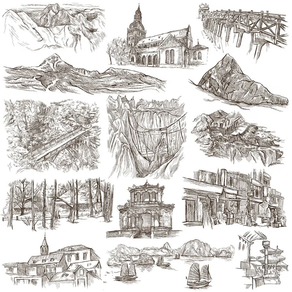 Architecture - An hand drawn, full sized, illustrations on white