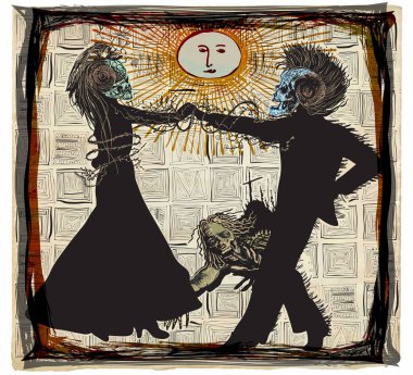 Öğlen dansçılar, vudu gece - bir el çizilmiş vektör