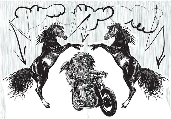 Na kole - native Američané řídit motocykl — Stockový vektor
