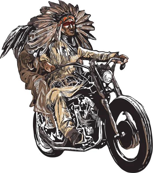 Op de fiets - native americans rijden een motorfiets, chopper — Stockvector