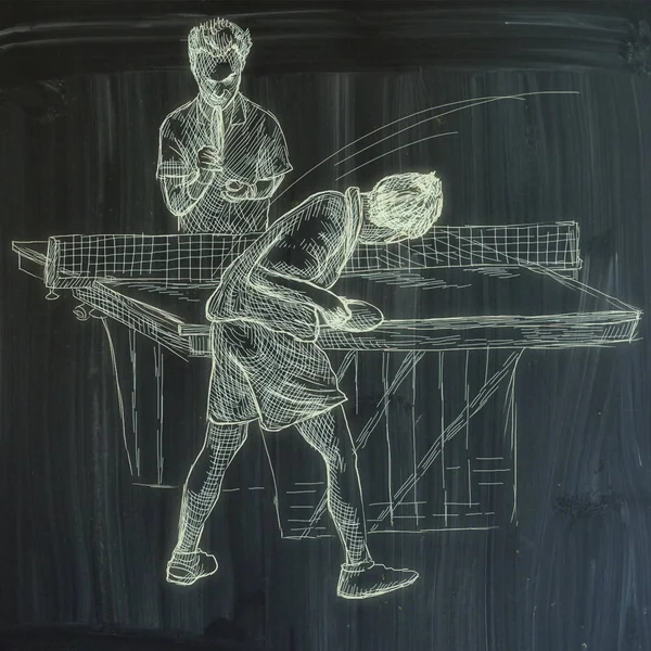 Sport, Table tennis, Ping-Pong. An hand drawn, line art, picture — Stock Photo, Image