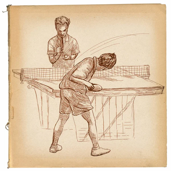 Deporte, tenis de mesa, ping-pong. Dibujado a mano, arte de línea, imagen —  Fotos de Stock