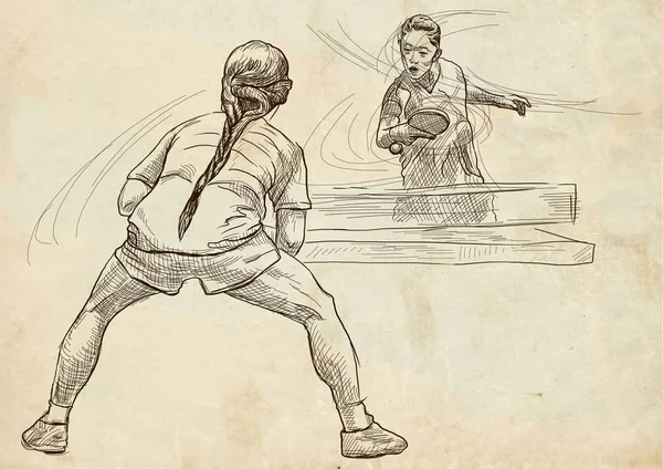 Deporte, tenis de mesa, ping-pong. Dibujado a mano, arte de línea, imagen — Foto de Stock